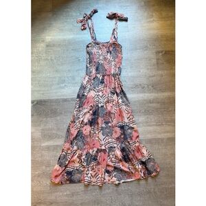 Self Contrast Anthropologie Peony Print Floral Shoulder Tie Maxi Dress Size S